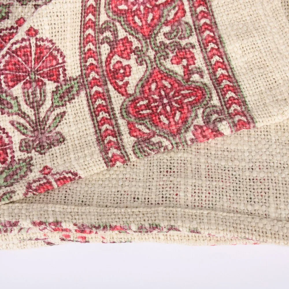 Country Floral Cotton Throw Blanket in Red Floral | 50
